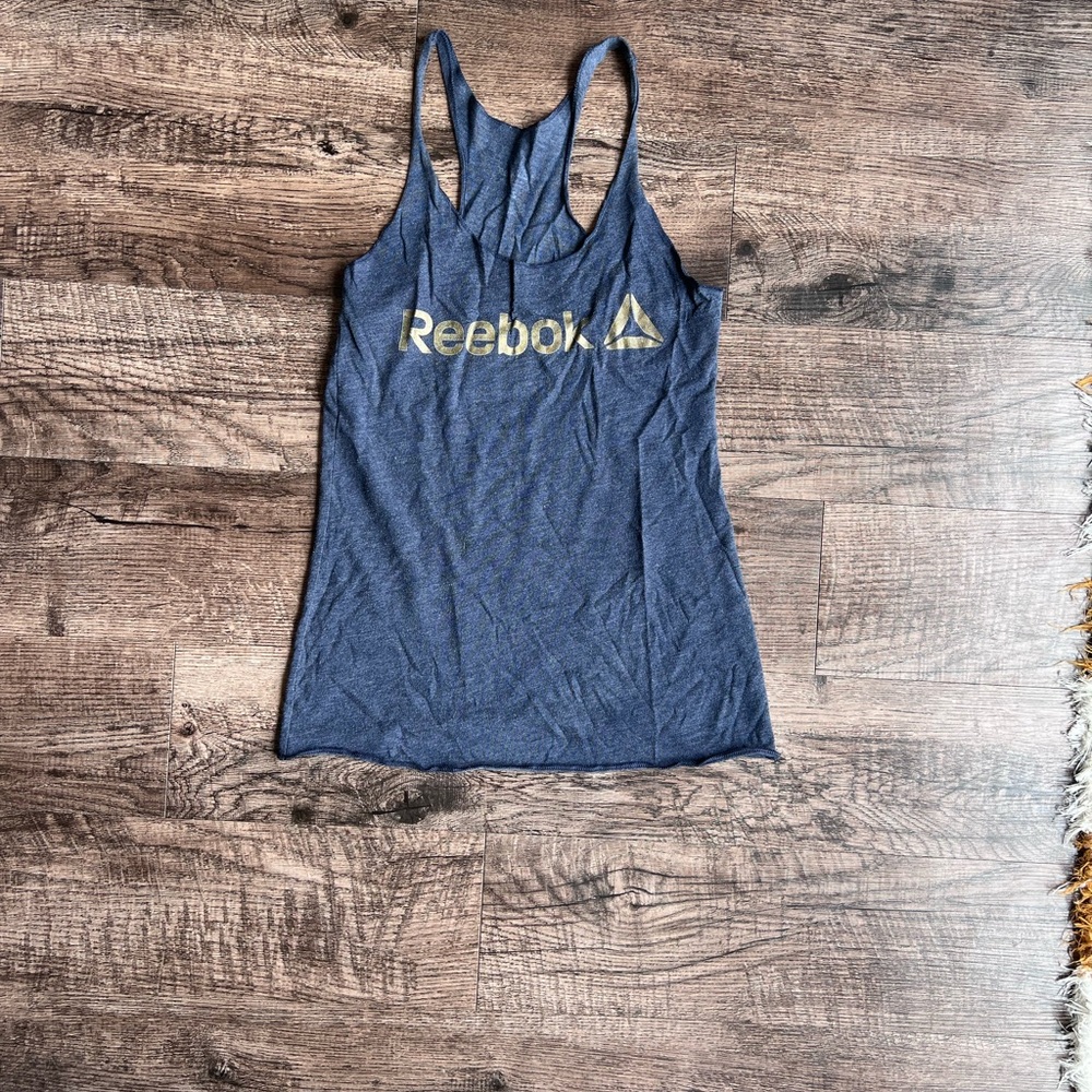Reebok Women's Navy Tank Top with Gold Logo